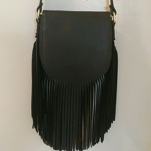 Fringe Crossbody Black Vegan Leather